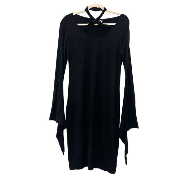 Killstar Halter Neck Dress Size XL Black Stretch Long Sleeve Vamp Witchy Goth - Picture 1 of 6
